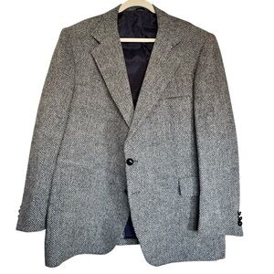 Hampton Harris Tweed Wool Sport Coat Blazer Blue Gray Handwoven USA